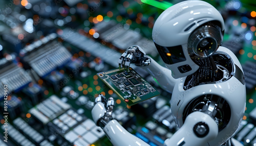 Fototapeta premium Robot Holding a Circuit Board