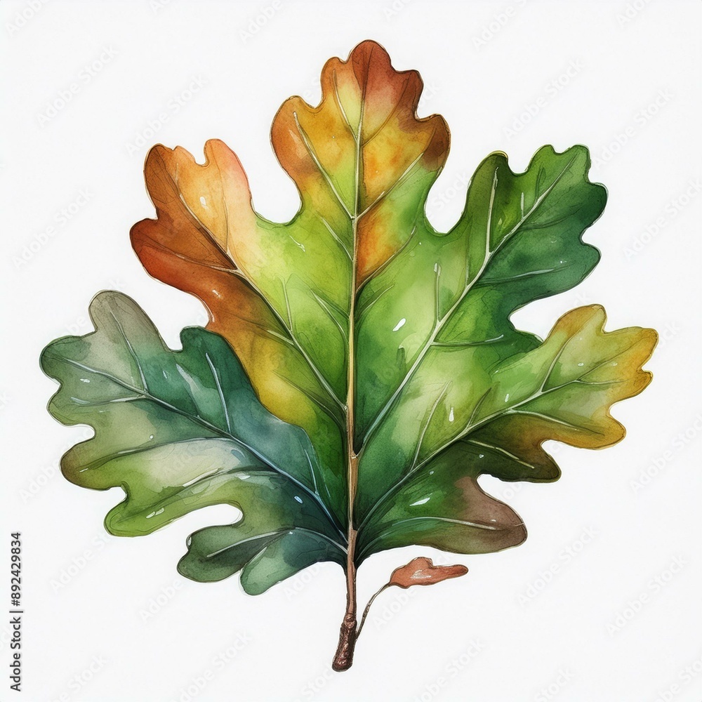 Fototapeta premium Isolated fall autumn shumard oak tree leaf watercolor painting