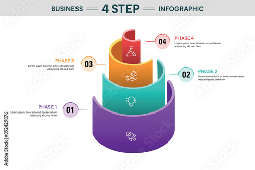 4 Step Semi Circle Cylinder Infographic. 3D Vector Illustration For Business Financial Report.