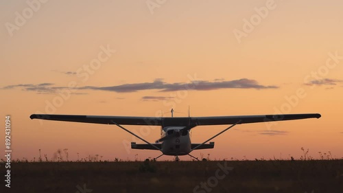 The airplane starts up and its propeller begins to spin.