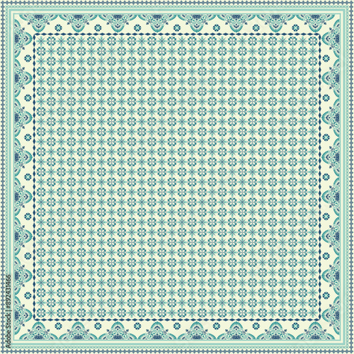 Hijab scarf flower abstract pattern.Ethnic geometric ornament with frame motif border hijab pattern.Design for fabric,print,scarves,shawl,kerchief,bandana,clothing,pareo,pillows,tablecloth,decoration.