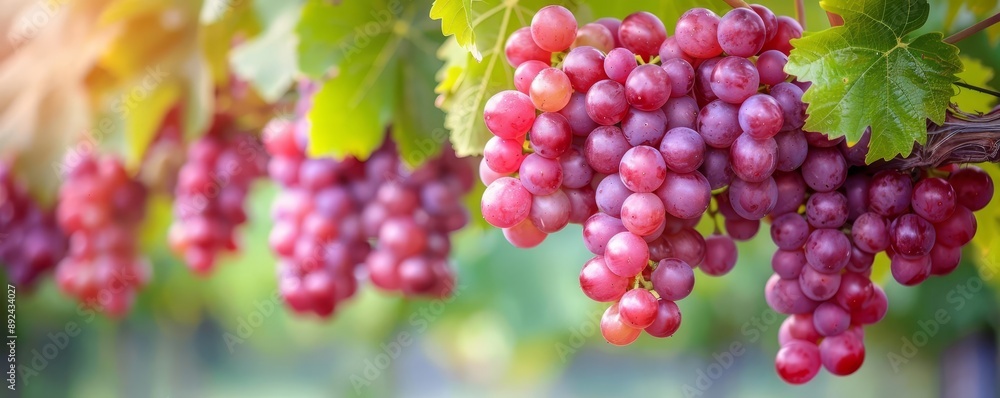 Close-up of ripe red grapes hanging from the vine in a sunlit vineyard, symbolizing fresh and delicious organic fruit ready for harvest. Close-up of ripe red grapes hanging from the vine in a sunlit vineyard, symbolizing fresh and delicious organic fruit ready for harvest.