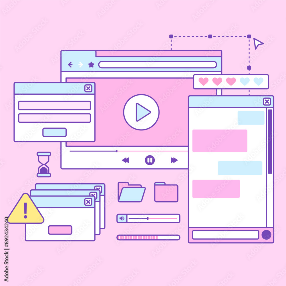 cute set of cute soft pink theme interface template vector design cute set of cute soft pink theme interface template vector design