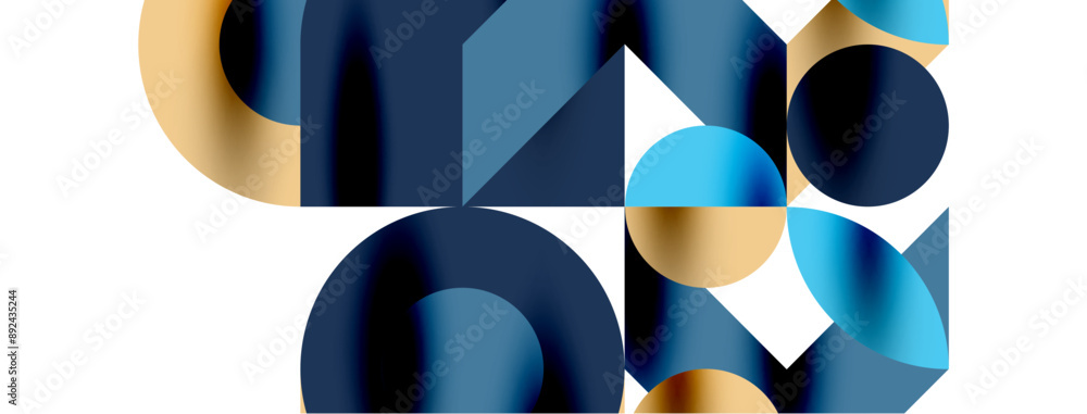 Metal color circles with shadows and other geometric elements composition for wallpaper, banner, background or landing Metal color circles with shadows and other geometric elements composition for wallpaper, banner, background or landing