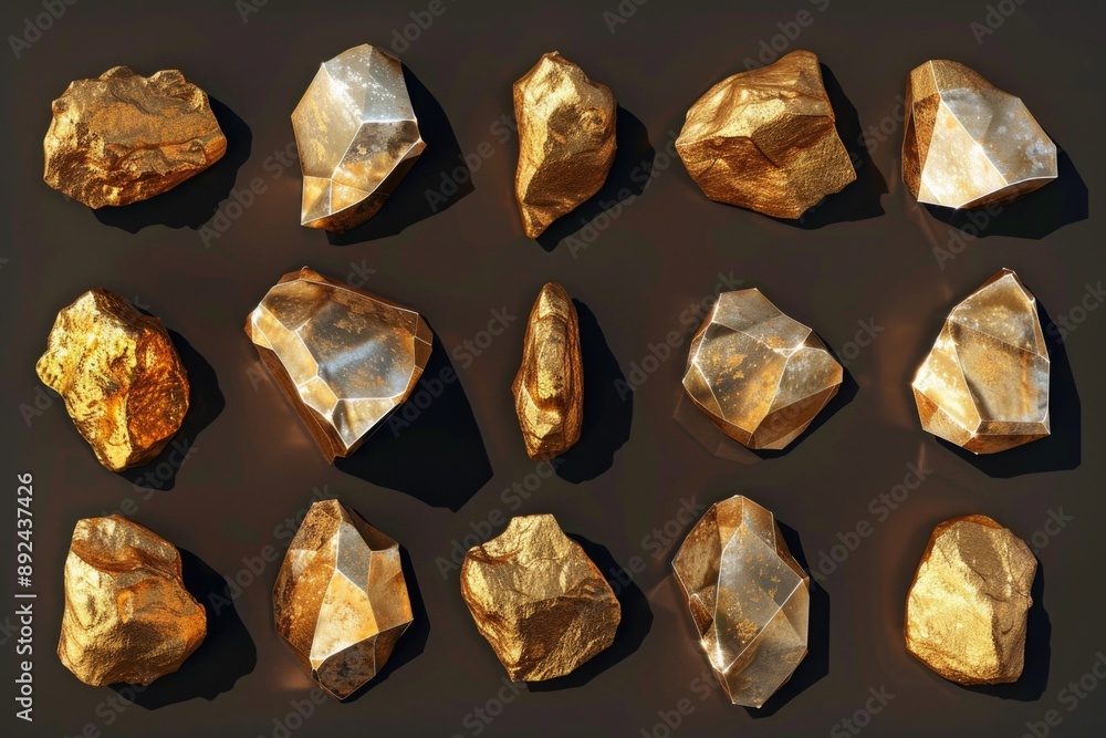 A collection of golden rocks against a dark background A collection of golden rocks against a dark background