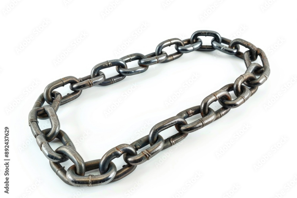 Fototapeta premium A close-up shot of a large metal chain lying flat on a white background