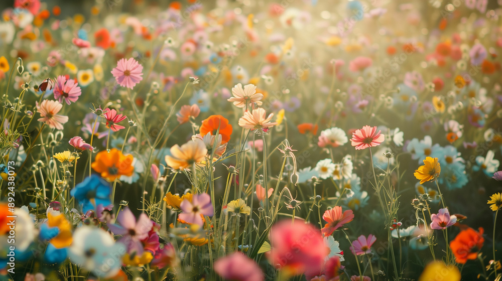 Vibrant wildflowers blooming in a sunlit meadow Vibrant wildflowers blooming in a sunlit meadow