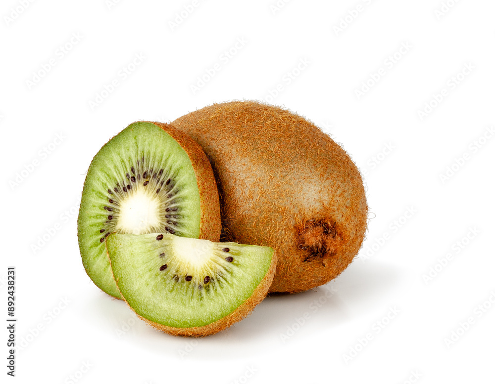Kiwi fruit and slices isolated on a white background, clipping path Kiwi fruit and slices isolated on a white background, clipping path