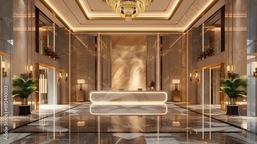 3d render of luxury hotel reception lobby 