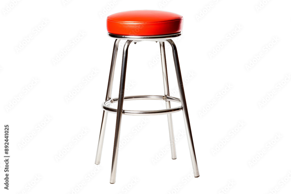 A sleek, metallic bar stool with a vibrant red seat, perfect for enhancing modern kitchen or bar interiors with a touch of retro flair. A sleek, metallic bar stool with a vibrant red seat, perfect for enhancing modern kitchen or bar interiors with a touch of retro flair.