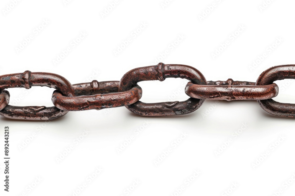A close-up shot of a chain lying on a white surface, ideal for use in jewelry or metalwork design concepts A close-up shot of a chain lying on a white surface, ideal for use in jewelry or metalwork design concepts