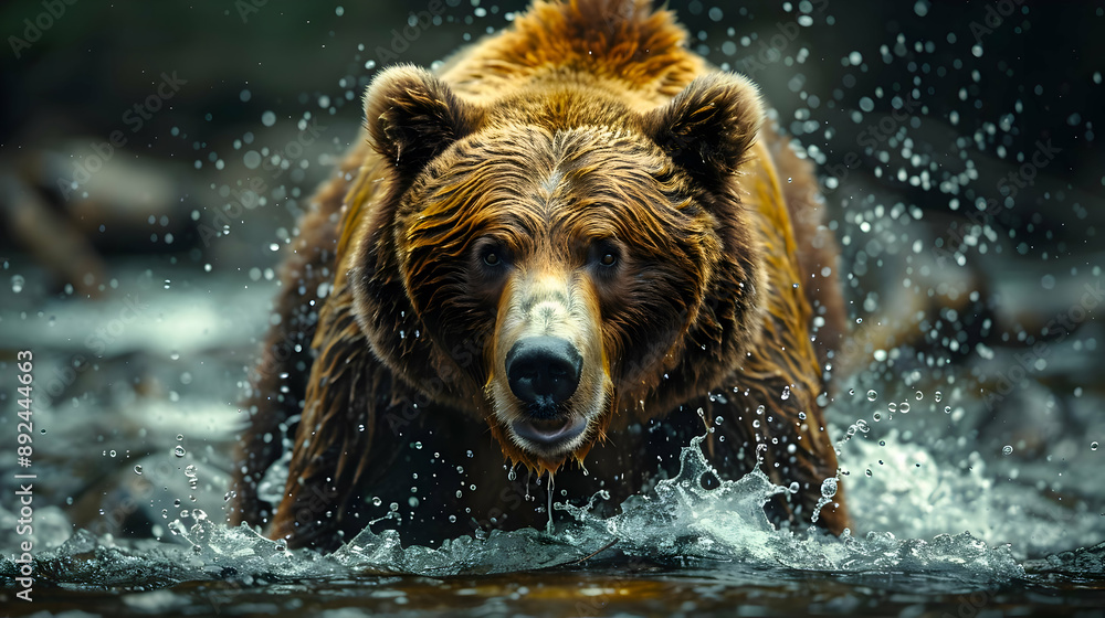 close-up of a Brown Bear emerging from the water close-up of a Brown Bear emerging from the water