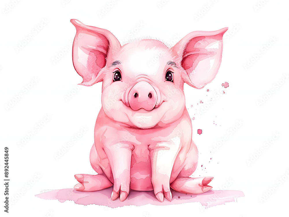 Cute and adorable pink piglet with large ears and a joyful expression, perfect for children's themes or farm illustrations. Cute and adorable pink piglet with large ears and a joyful expression, perfect for children's themes or farm illustrations.