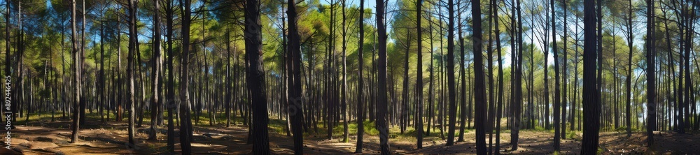 A forest with trees and sunlight. A forest with trees and sunlight.