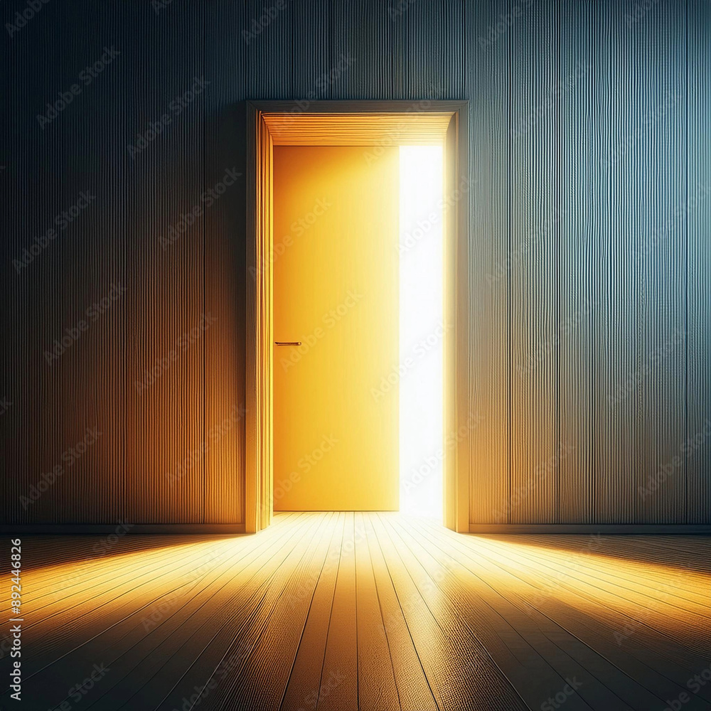Sunlight streaming through an open door, creating a warm and inviting atmosphere, perfect for interior design, home decor, and peaceful settings Sunlight streaming through an open door, creating a warm and inviting atmosphere, perfect for interior design, home decor, and peaceful settings