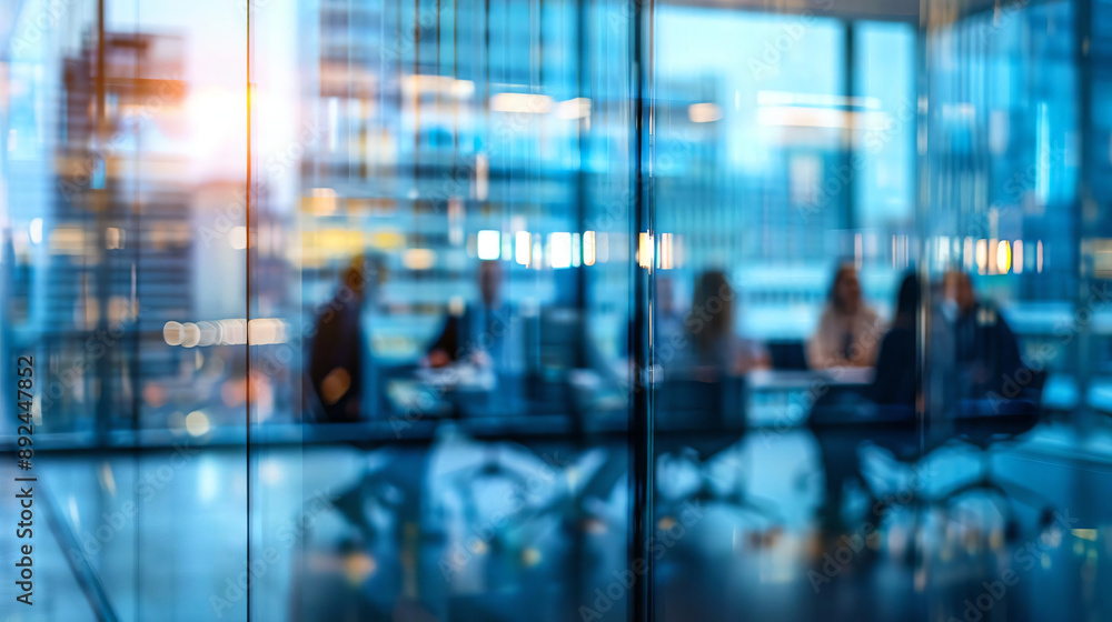 Blurred Office Meeting Through Glass Wall. Blurred Office Meeting Through Glass Wall.