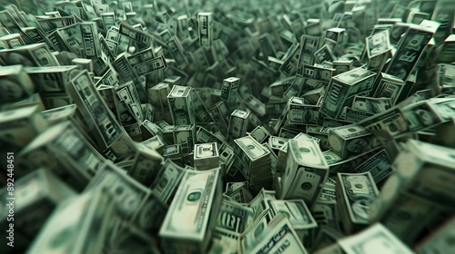 big pile of money american dollar bills without shadow 3d. 