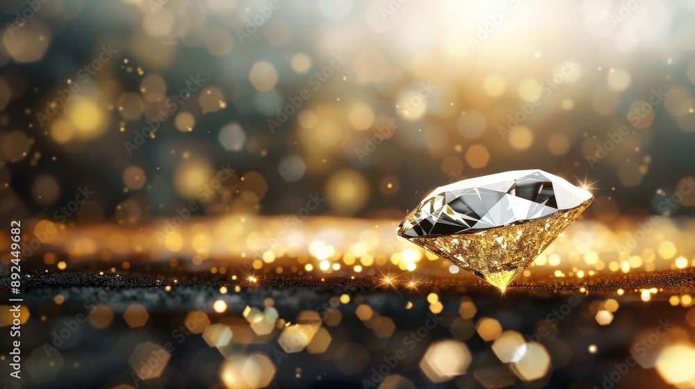 A diamond is on a surface with a lot of sparkles A diamond is on a surface with a lot of sparkles