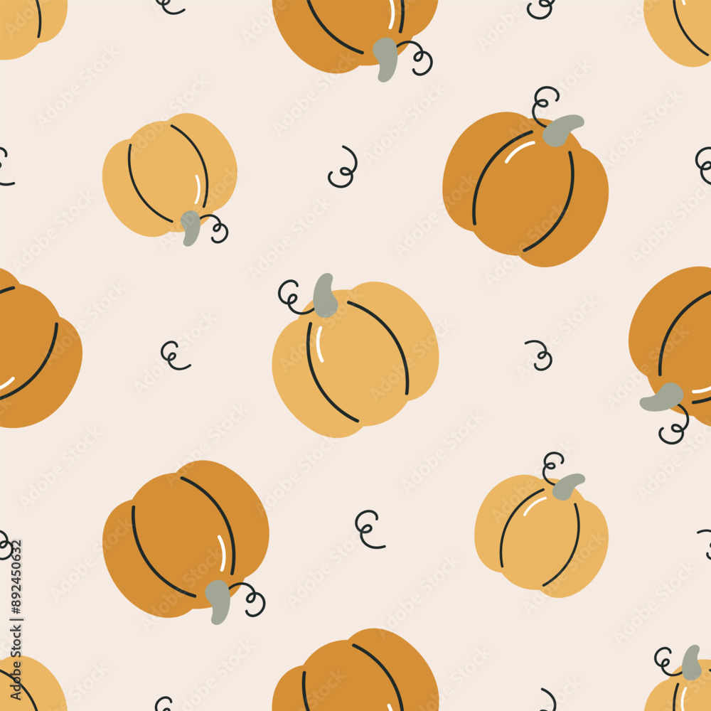 Seamless pattern with pumpkins. Flat vector background. Creative texture for fabric, wrapping, textile, wallpaper, apparel. Seamless pattern with pumpkins. Flat vector background. Creative texture for fabric, wrapping, textile, wallpaper, apparel.