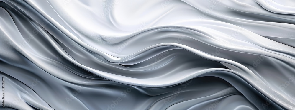 A white fabric with a wave pattern. The fabric is made of a shiny material and has a smooth texture. The wave pattern is very prominent and extends across the entire width of the fabric A white fabric with a wave pattern. The fabric is made of a shiny material and has a smooth texture. The wave pattern is very prominent and extends across the entire width of the fabric