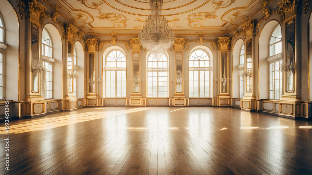 Sunlit Grand Ballroom with Gold Trim. Sunlit Grand Ballroom with Gold Trim.