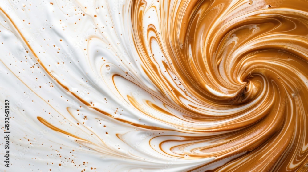 A swirl of brown and white frosting on a white background. The swirls are thick and creamy, giving the impression of a delicious dessert. The contrast between the white frosting A swirl of brown and white frosting on a white background. The swirls are thick and creamy, giving the impression of a delicious dessert. The contrast between the white frosting