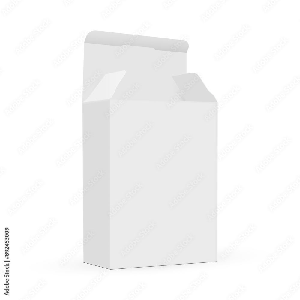 Paper Rectangular Box Mockup, Side View, Opened Lid, Isolated On White Background. Vector Illustration Paper Rectangular Box Mockup, Side View, Opened Lid, Isolated On White Background. Vector Illustration
