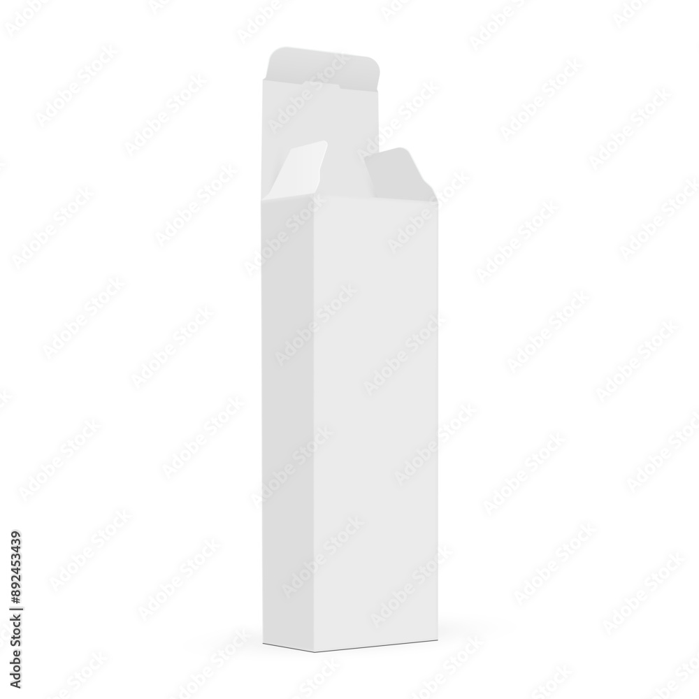 Tall Packaging Box With Opened Lid, Side View, Isolated On White Background. Vector Illustration Tall Packaging Box With Opened Lid, Side View, Isolated On White Background. Vector Illustration