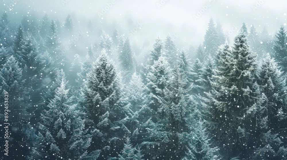 A magical winter forest with pine trees dusted with snow A magical winter forest with pine trees dusted with snow