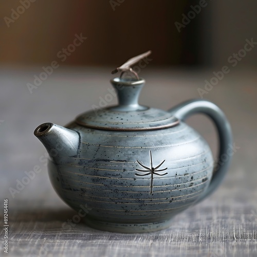 A Shiboridashi teapot with a smooth, glossy finish, featuring a subtle dragonfly motif. photo