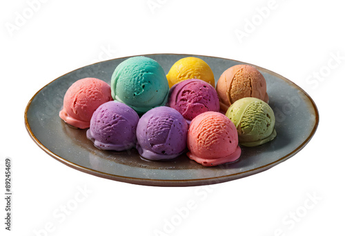 colorfull icecream on plate. isolated transparent background