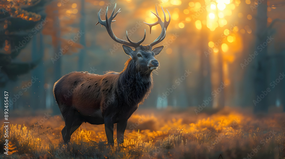 Majestic Red Deer in the forest 3d rendering Majestic Red Deer in the forest 3d rendering
