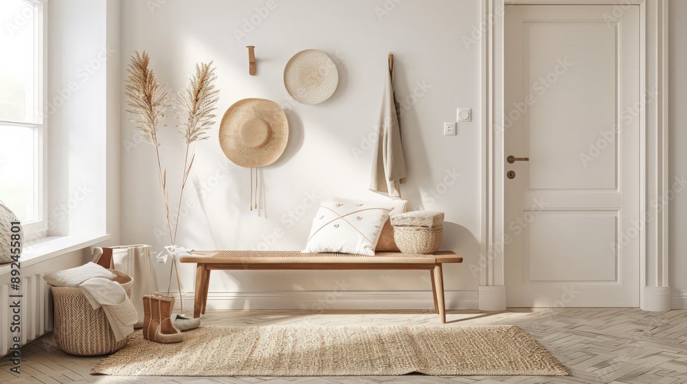 A minimalist entryway with functional storage solutions, a simple bench ... - Minimalist Storage Furniture For Small Entryways