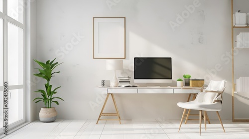 A minimalist home office designed with a functional desk, ergonomic chair, and minimal decor to foster focus and productivity.