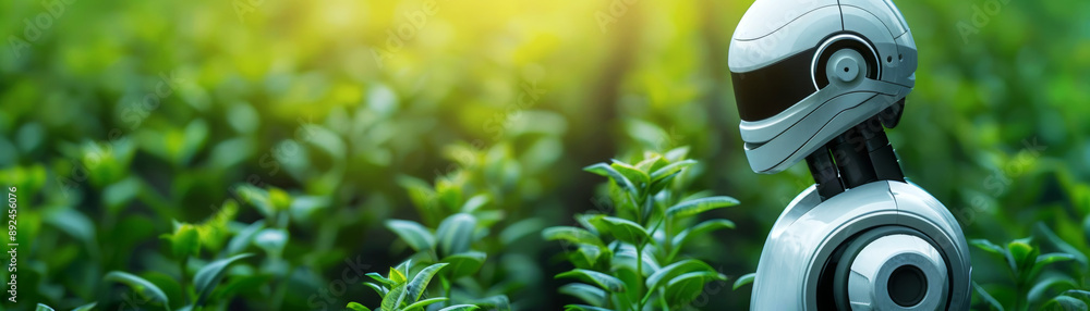 Robotic plant growing through a digital network, business growth, advanced connectivity Robotic plant growing through a digital network, business growth, advanced connectivity
