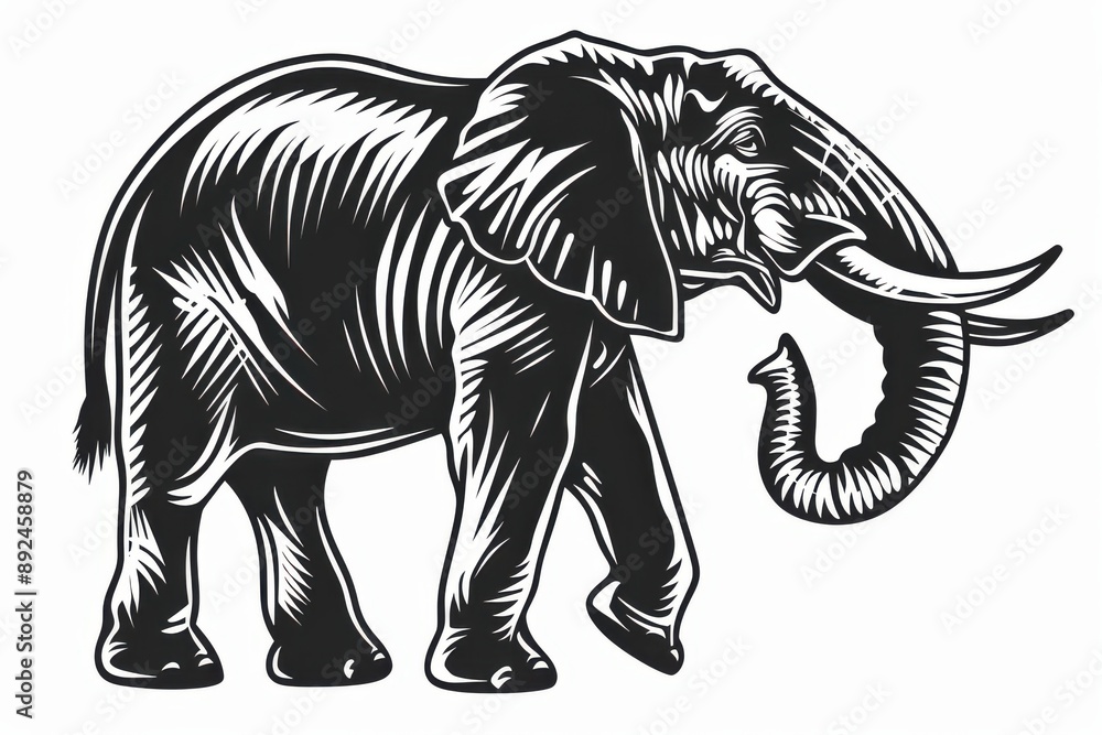 Obraz premium Black and white flat vector art of an elephant, svg style, isolated on white background, simple vector art design 