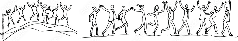 Business illustration showing giant hand helping people cross the problem gap. Business illustration showing giant hand helping people cross the problem gap.
