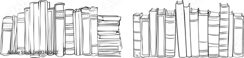 A one-line continuous drawing of books open and closed. A bookstore and library in one line