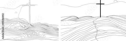 One line drawing of a Christian Cross. One line icon of the Christian cross. Modern illustration