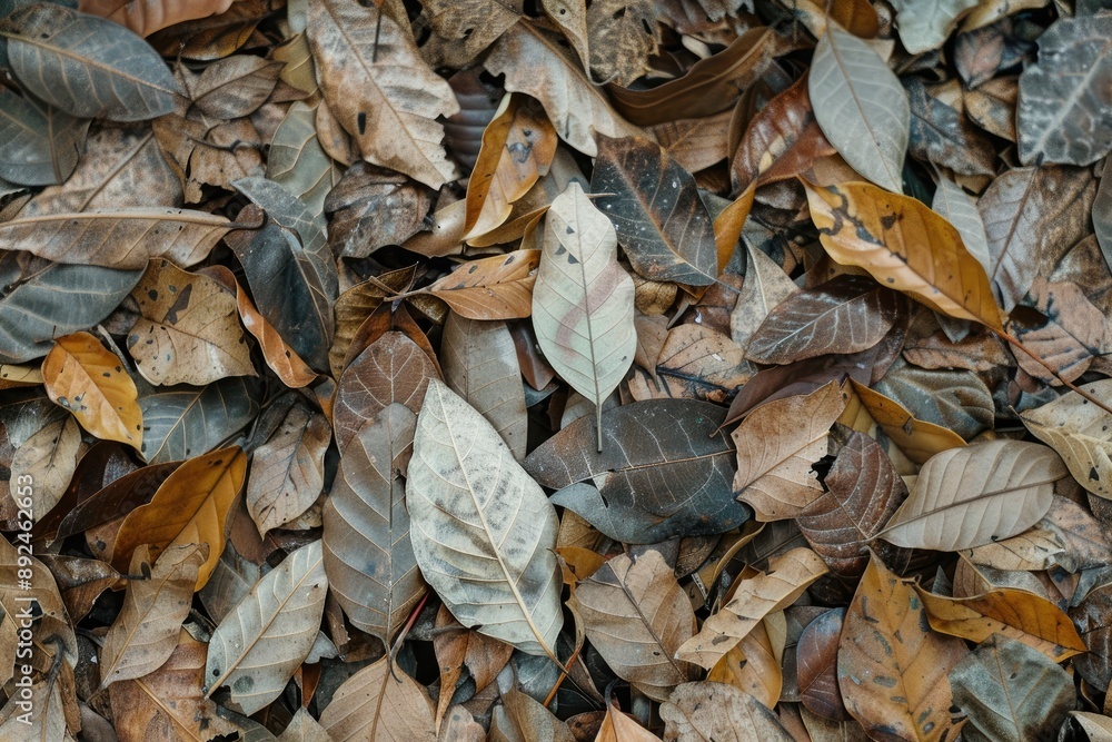 tropical fallen dry brown leaves in the wood - generative ai tropical fallen dry brown leaves in the wood - generative ai
