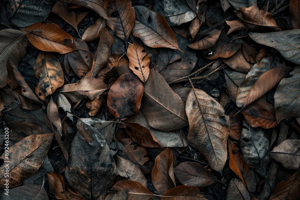 tropical fallen dry brown leaves in the wood - generative ai tropical fallen dry brown leaves in the wood - generative ai