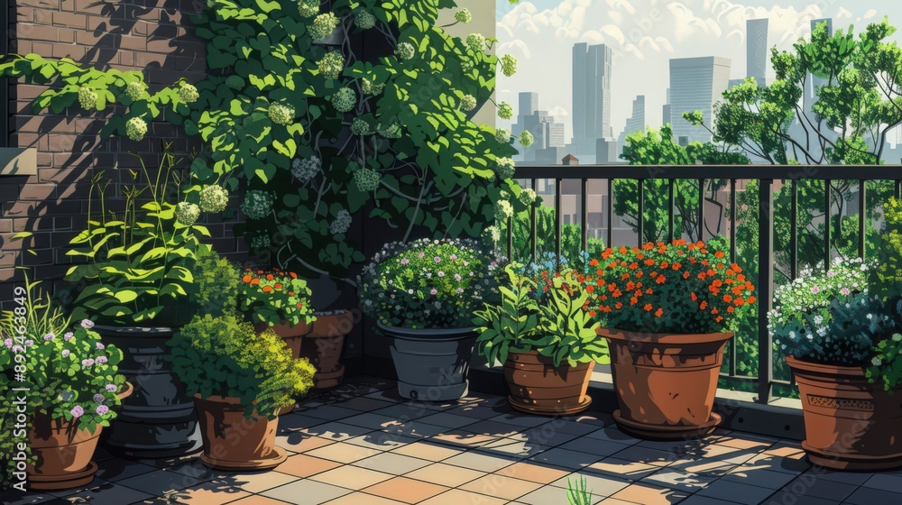 A rooftop garden filled with pots of blooming pansies and cascading ivy, offering a serene retreat amidst the urban bustle of a city in spring. A rooftop garden filled with pots of blooming pansies and cascading ivy, offering a serene retreat amidst the urban bustle of a city in spring.