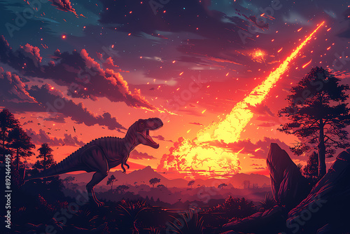 Fototapeta Naklejka Na Ścianę i Meble -  A huge impact of a meteorite that fell on the earth 66 million years ago, which led to the extinction of the dinosaurs and drastic changes in the Earth's environment