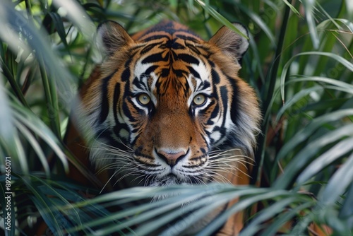 Majestic Tiger Prowling Through Vivid Jungle - Sharp Focus in Natural Habitat