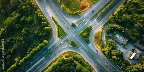 Top view of traffic on urban city highway