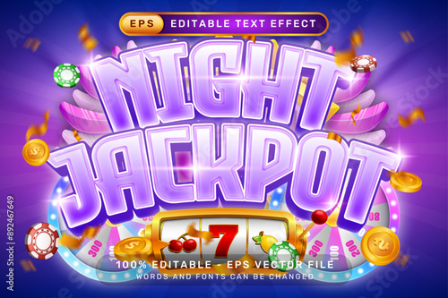 night jackpot 3d text effect and editable text effect with light background