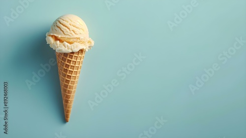 Light Yellow Ice Cream Cone on a blue Background with Copy Space