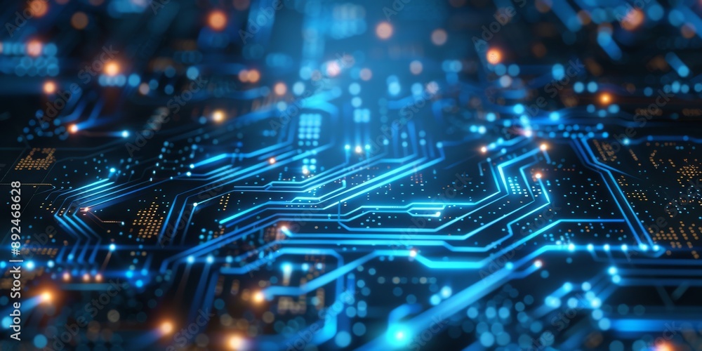 Abstract image of a digital circuit board with glowing blue lights, symbolizing technology and innovation. Abstract image of a digital circuit board with glowing blue lights, symbolizing technology and innovation.