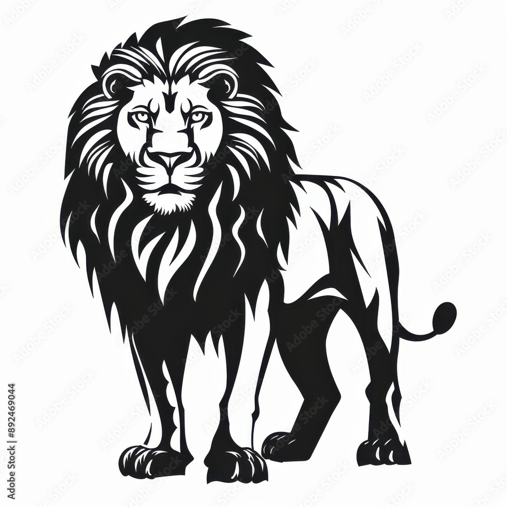Fototapeta premium Black and white flat vector art of a lion, svg style, isolated on white background, simple vector art design