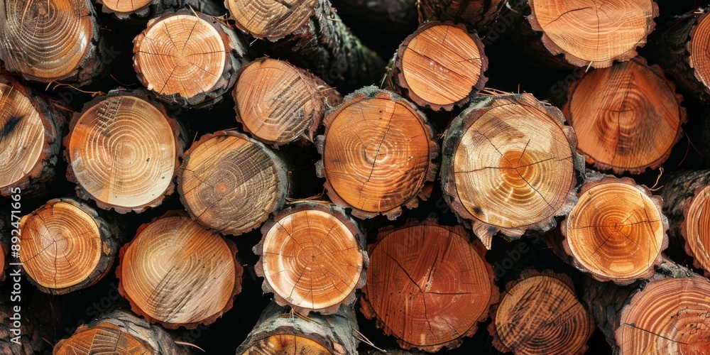A close-up of a neatly arranged pile of logs lying in the forest, emphasizing the orderly stacking and natural surroundings A close-up of a neatly arranged pile of logs lying in the forest, emphasizing the orderly stacking and natural surroundings